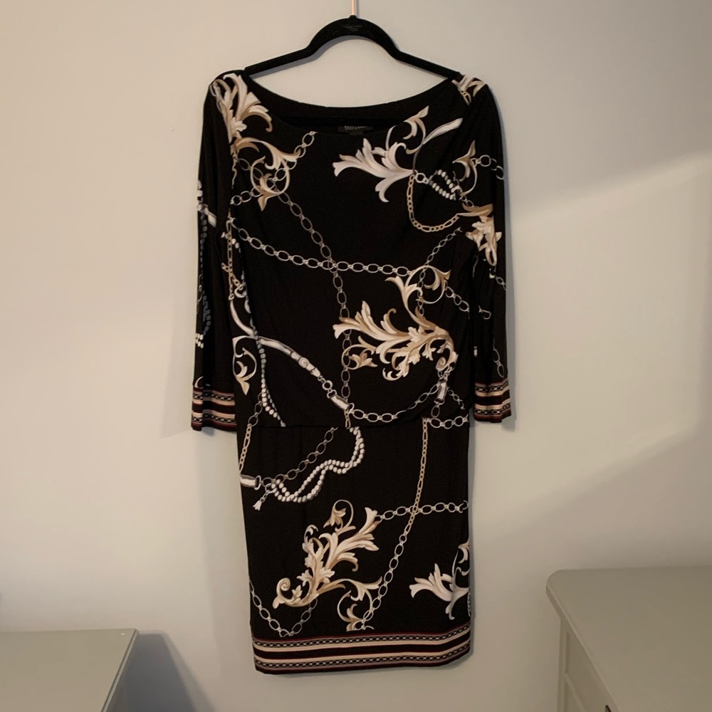 White House Black Market Black and Cream Dress